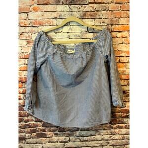 vineyard vines blue striped cropped off shoulder seesucker top blouse women's 12